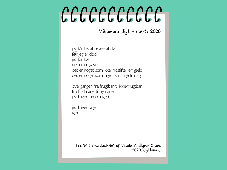 Til en kønsapartheidtilhænger  Jeg går i et par af min elskedes aflagte bukser cowboybukser, mørkeblå, med lynlås og på forhånd bløde i knæene. Hun var vokset lidt ud af dem bagtil.  Min ende føler sig hjemme i tøj der har rummet en dejlig del af min dejligste ven.  Selv når jeg er ude at rejse har hun mig i sin hule bag.   Du spurgte aggressivt: “Er det dig eller hende der har bukserne på?” Hertil kan jeg kun svare: “Hvis bukser?”